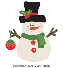 Cute Christmas snowman vector cartoon illustration