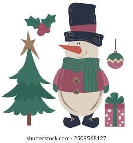 Cute Christmas snowman vector cartoon illustration