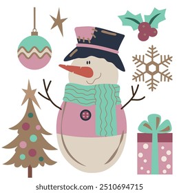 Cute Christmas snowman vector cartoon illustration