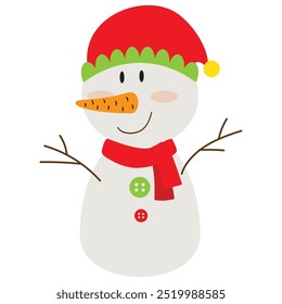 Cute Christmas snowman  vector cartoon flat style illustration