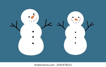 Bonitos bonitos bonecos de neve de Natal conjunto ilustração vetor plana.
Desenho de boneco de neve de inverno.
