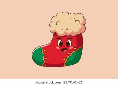 Cute Christmas Sock Character Design Illustration