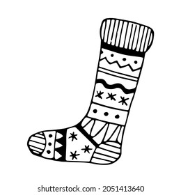 Cute Christmas Sock in doodle style. Isolated vector illustration. Fun hand drawn doodle Christmas Stocking.