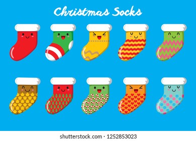 Cute Christmas Socks with Flat Design Style set