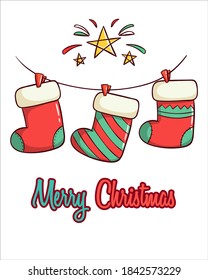 cute christmas socks with hand drawn style on white background