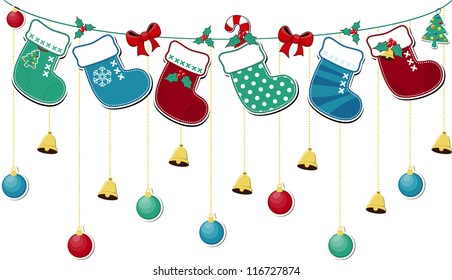 cute christmas socks with ornaments, in vector format very easy to edit, individual objects