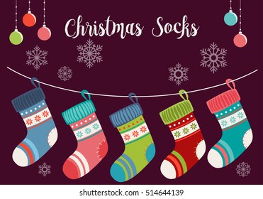 Cute Christmas Socks set - vector Illustration