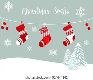 Cute Christmas Socks set - vector Illustration