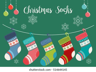 Cute Christmas Socks set - vector Illustration