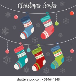 Cute Christmas Socks set - vector Illustration