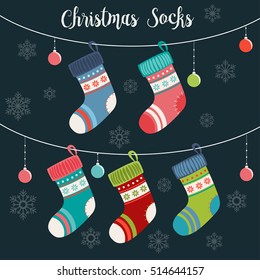 Cute Christmas Socks set - vector Illustration