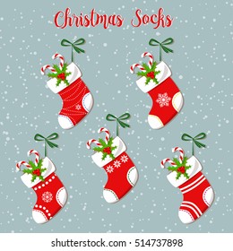 Cute Christmas Socks set - vector Illustration