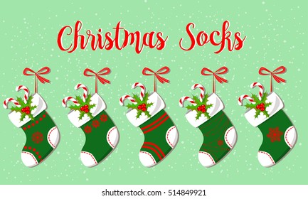 Cute Christmas Socks set - vector Illustration