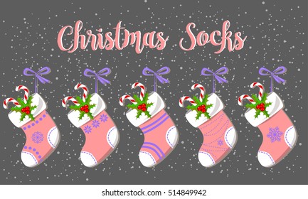 Cute Christmas Socks set - vector Illustration