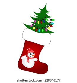 Cute Christmas Socks with christmas tree - vector cartoon Illustration