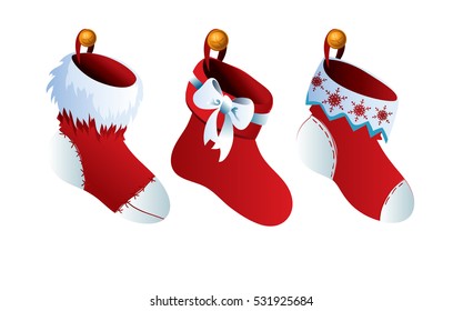 Cute Christmas Socks - vector cartoon Illustration