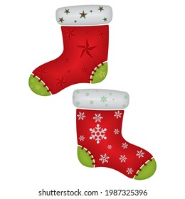 Cute Christmas Socks Vector Illustration. Christmas Stocking Isolated On A White Background. Christmas Socks For Gifts
