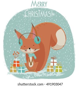 Cute Christmas squirrel cartoon