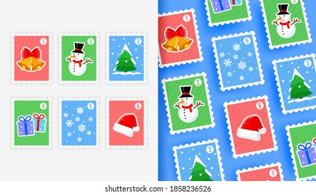 Cute Christmas stamp collections in flat design