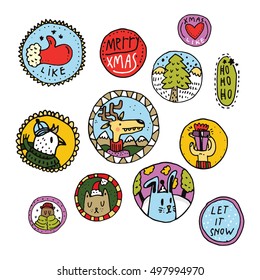 Cute Christmas stickers with animals on white background