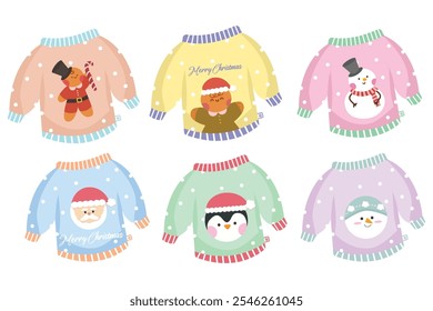 Cute christmas Sweater Collection. Suitable for flat design graphic illustration, clip art, stickers, etc 