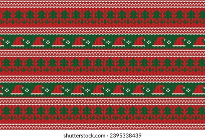 Cute Christmas sweater pattern design. Seamless knitted Christmas background. Scandinavian jumper vector illustration.