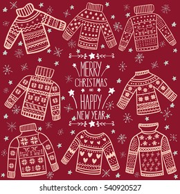 Cute Christmas sweaters vector set