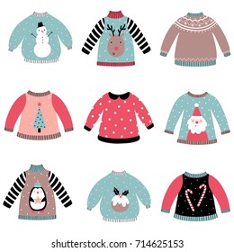 Cute Christmas sweaters vector set