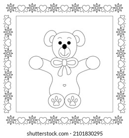 Cute christmas teddy bear  Coloring page  Vector illustration 