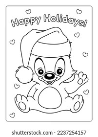Cute Christmas Teddy Bear coloring page  Merry Christmas Coloring Page for Kids  Party activity to have great time and kids  Christmas Coloring  Christmas activities vector illustration 