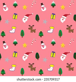 Cute Christmas theme in pink background seamless pattern
