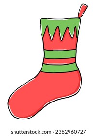 Cute Christmas traditional sock in hand drawn cartoon style