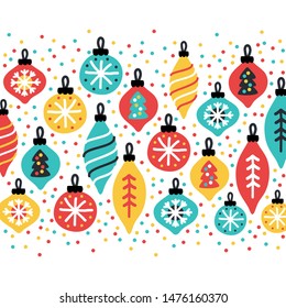 Cute Christmas Treasures background with hand drawn Christmas balls and confetti for your decoration