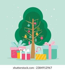 Cute Christmas Tree Background with gifts vector