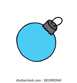 Cute Christmas tree ball, doodle style positive illustration. Happy new year decoration, holiday print. Hand drawn vector illustration on white board. Cartoon colorful design for children