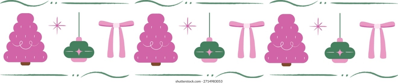 Borda de árvore de Natal bonito com fita e Bauble Bola decoração ornamento