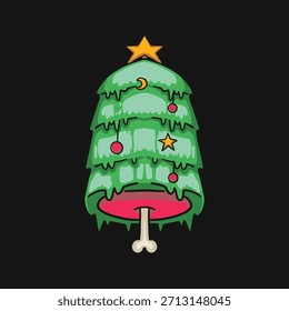 süßer Weihnachtsbaum-Cartoon mit knochenähnlichem Fleischzärtchen