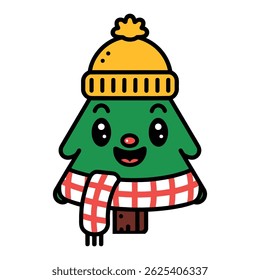 Netter Weihnachtsbaum mit Hut und Schal Cartoon