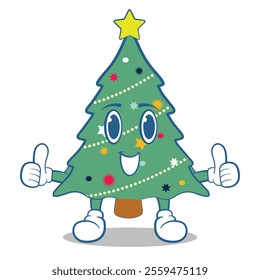 cute christmas tree character mascot icon, editable vector hand drawn