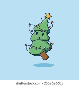 Cute christmas tree character vector illustration jumping