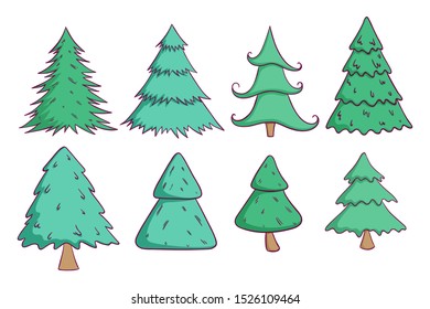 Cute christmas tree collection with hand drawn or doodle style