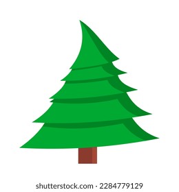 Cute Christmas tree concept. New Year and winter holidays symbol. Poster or banner for website. Forest with snowing, fauna. Greeting postcard design. Cartoon flat vector illustration