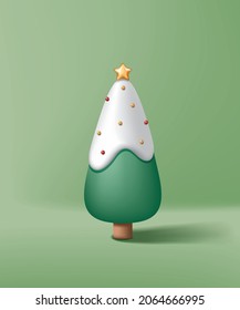 Feiner Weihnachtsbaum mit Schnee und Ornamenten auf hellgrünem Hintergrund.