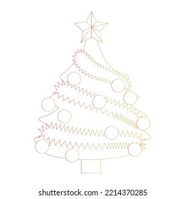 Cute Christmas tree with decoration . Isolated on white background, flat design, EPS10 vector, line art