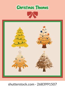 Lindo árbol de Navidad Diseño Set - Adorable paquete de ilustración de Festiva con vibraciones festivas