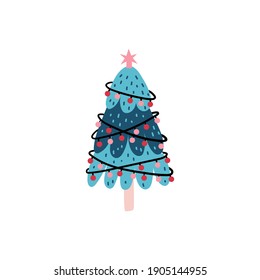 Cute Christmas tree doodle isolated white background