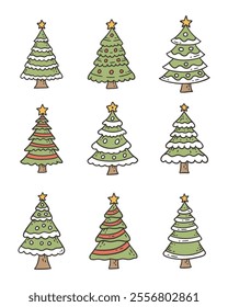Cute Christmas Tree Doodle Style Illustration