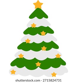 Lindo elemento de árbol de Navidad decorado con estrellas. Ideal para diseños de vacaciones, tarjetas de felicitación, pegatinas, invitaciones, gráficos para niños y proyectos de Navidades festivas.