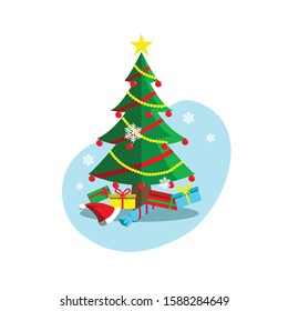 cute christmas tree flat design illustration and clip art design element