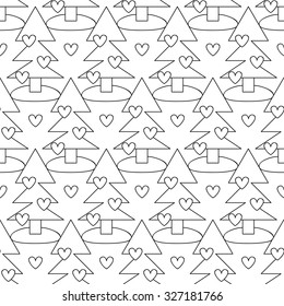 Cute Christmas tree forest with hearts